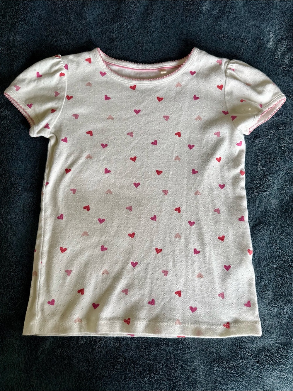Mini Boden White Tee with Pink & Red Heart Print